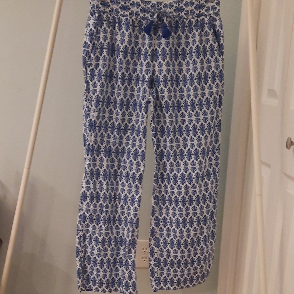 Vineyard Vines Blue and White Linen Blend Printed Pants sz Small